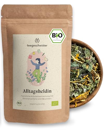 teegeschwister® | Alltagsheldin Bio-Tee | Geschenkidee für die für die Kollegin, beste Freundin oder Frau | Geschenktee mit Zitronenverbene, Fenchel & Lavendelblüten | 60g von teegeschwister