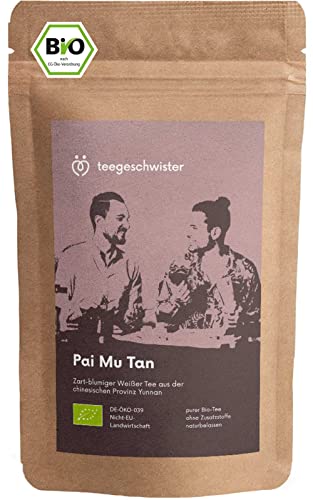 teegeschwister® | BIO Pai Mu Tan | edler Weißer Tee China aus der Provinz Yunnan | handgepflückte ganze Blätter | Bio Tee lose ohne Aromastoffe | 80g von teegeschwister