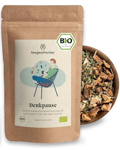 teegeschwister® | Denkpause Bio-Tee | Natürlicher Mate-Tee mit Guarana & Ingwer | Perfekt zum Lernen & Studieren | Energie durch natürliches Koffein | Geschenkidee für Studenten & Schüler | 100g von teegeschwister