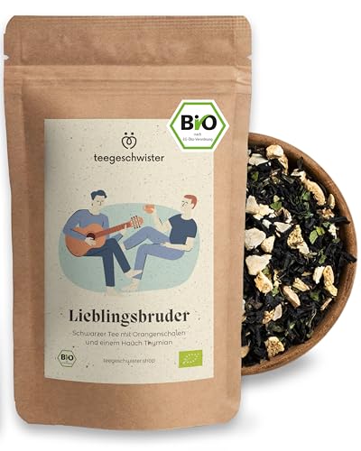 teegeschwister® | Lieblingsbruder | Bruder Geschenk zum Geburtstag oder Weihnachten | kräftige BIO Schwarzteemischung mit Orangenschalen | 100g von teegeschwister