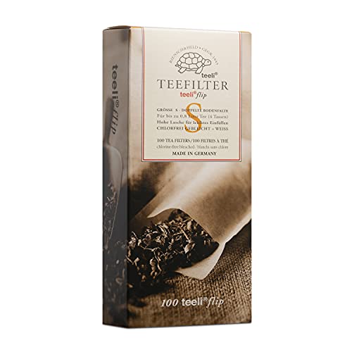 teeli® flip Teefilter Papier Größe S 100Stk Teebeutel für 4 Tassen für losen Tee mit extra langer Lasche zum Befüllen von Buosha