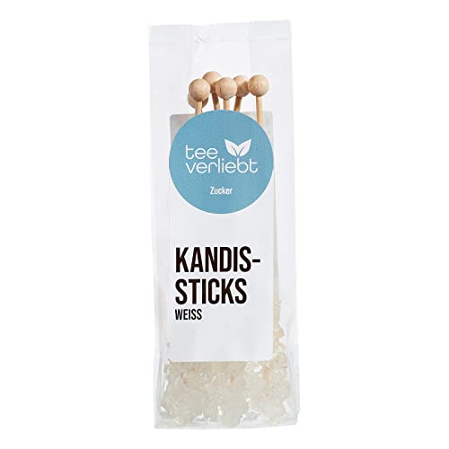 teeverliebt - Kandiszucker-Sticks weiß I 6 Kandis-Stäbchen im Folien-Beutel I leckerer Kaffee- & Tee-Zucker am Stiel I Kandiszucker weiß am Stab - nicht nur für Ostfriesen-Tee I Rock Candy Sticks 6 St. von teeverliebt