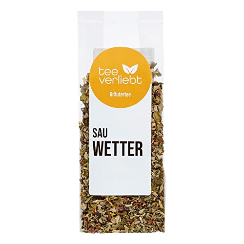 teeverliebt - Kräutertee Sauwetter I Lose Kräutermischung 13 Kräuter I Aromatisierter Kräutertee mit Pfefferminz, Spitzwegerich & Fenchel I 50 g von teeverliebt
