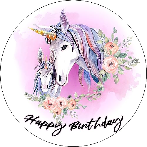Essbarer Tortenaufleger Einhorn Happy Birthday // Kuchendekoration Geburtstag, Einhörner // 20cm (Oblatenpapier) von tolle-tortenaufleger