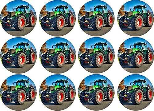 Essbarer Tortenaufleger Traktor // Tortendekoration Bauernhof, Trecker // 20cm (Tortenaufleger (Oblate)+12 Muffinaufleger Oblate) von tolle-tortenaufleger