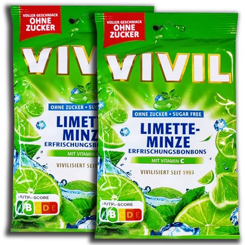 2 er Pack Vivil Erfrischungsbonbons Limette-Minze ohne Zucker 2 x 120 g von topDeal