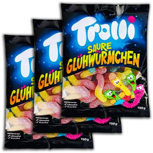 3 er Pack Trolli Saure Glühwürmchen 3x 150g saure Fruchtgummi-Glühwürmchen von topDeal