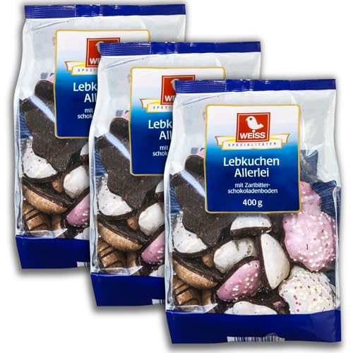 3 er Pack Weiss Lebkuchen Allerlei mit Zartbitter Schokolade 3 x 400 g von topDeal