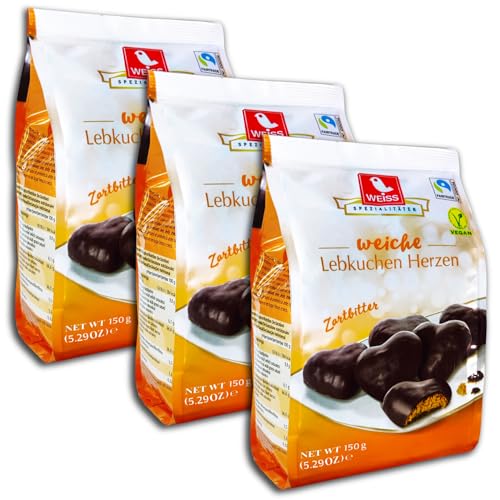 3 er Pack Weiss Lebkuchen Herzen Zartbitter 3 x 150 g von topDeal