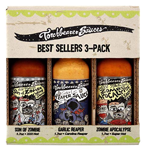 Torchbearer Sauces Best-Sellers 3 Pack Mini Hot Sauce Gift Set, 3x 50 ml (1.7 Oz) - Zombie Apocalypse, Garlic Reaper, Son of Zombie von torchbearer sauces