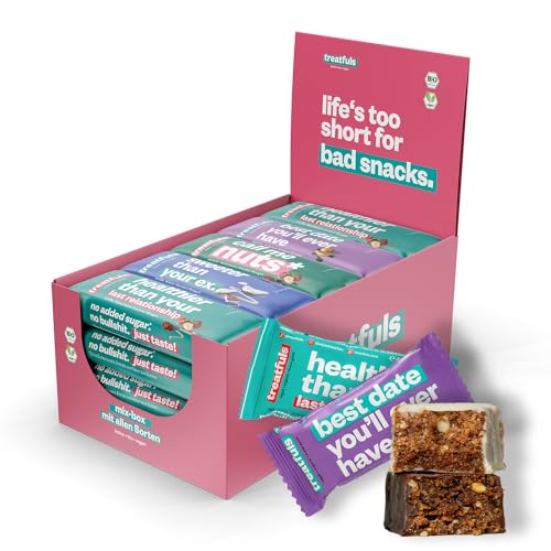 treatfuls Mixbox vegane Bio-Schoko-Riegel 20 x 40g | Datteln und Nüsse | bio & vegan | 100% Natürlich & Fairtrade |glutenfrei |ohne Soja | laktosefrei von treatfuls