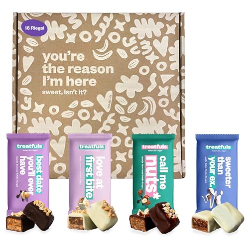 treatfuls vegane Schoko-Riegel - Probierbox - aus Datteln und Nüssen ballaststoffreich - 100% Natürlich & Fairtrade - glutenfrei - 16 x 40g von treatfuls
