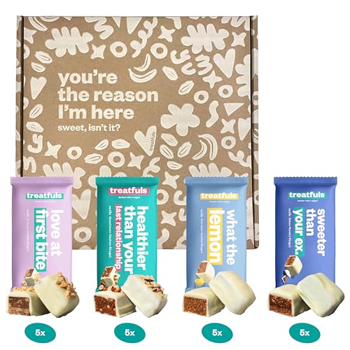 treatfuls white choc bundle - vegane weiße Schoko-Riegel - Mixbox - aus Datteln und Nüssen - vegan - 100% Natürlich & Fairtrade - glutenfrei - 20 x 40g treatfuls white choc bundle - vegane weiße Schoko-Riegel - Mixbox - aus Datteln und Nüssen - vegan - 100% Natürlich & Fairtrade - glutenfrei - 20 x 40g von treatfuls