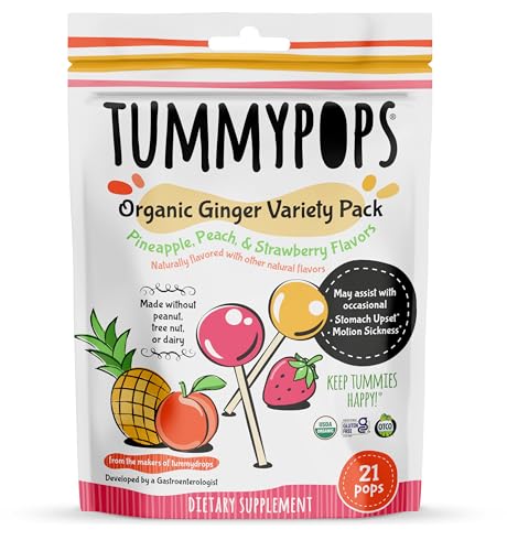 USDA Organic Tummypops Ingwer Sortenpackung (Ananas, Pfirsich, Erdbeere) von tummy drops