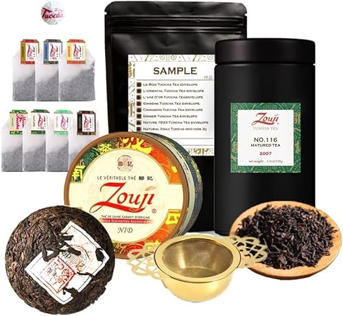 Yunnan Tuocha Zouji Nature Tuocha Tee - Probenpaket preisgekrönter Tees - 100g Nest + 100g loser Tee Nr. 116 + 7 Teebeutel mit Verschiedenen Aromen - 217g - Tee aus China mit Garantierter Herkunft von tuocha