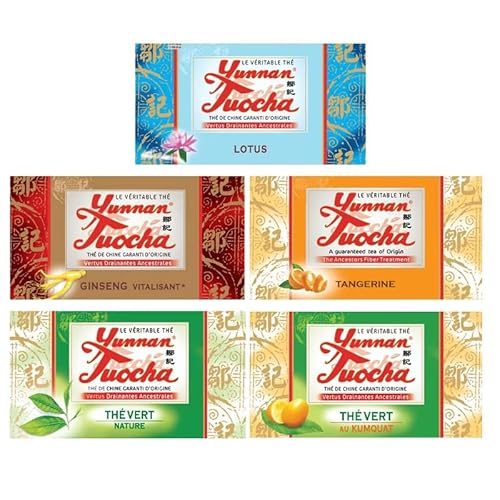 Yunnan Tuocha Zouji - Tuocha Tee Sortiment (Mandarine, Grüner Tee, Kumquat, Lotus, Ginseng) - 100 Teebeutel (5er Pack x 20) - 200g - Tee aus China mit Garantierter Herkunft von tuocha