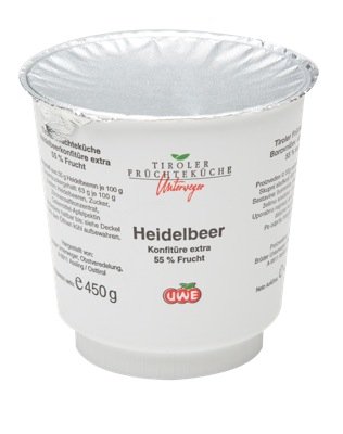 Uwe Konfitüre Bar F55% 450g, Heidelbeer - 6 x 450g Uwe Konfitüre Bar F55% 450g, Heidelbeer - 6 x 450g von u&we