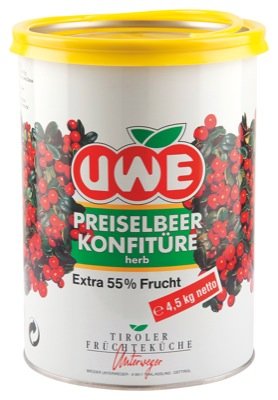 Uwe Preiselbeerkonfitüre F55% 4,5kg Uwe Preiselbeerkonfitüre F55% 4,5kg von UWE