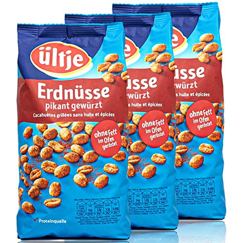 ültje - 3er Pack Erdnüsse pikant gewürzt in 900 g Packung - Erdnusskerne geröstet (Großpackung) von ültje
