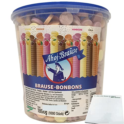 Ahoj Brause Bonbons Brauseplättchen mit Zitronen Orangen Himbeer Cola Geschmack 1000er (1800g) + usy Block von usy