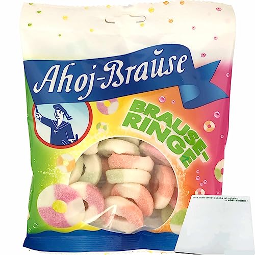 Ahoj-Brause Brause Ringe soft Prickelnd-Saure Fruchtgummi-Ringe mit Brause ummantelt (150g Tüte) + usy Block von usy