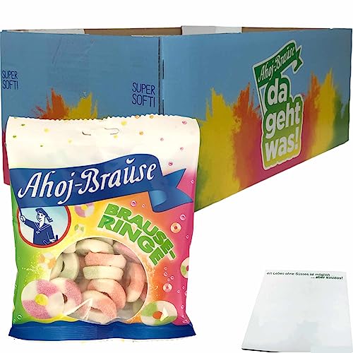 Ahoj-Brause Brause Ringe soft Prickelnd-Saure Fruchtgummi-Ringe mit Brause ummantelt 16er Pack (16x150g Tüte) + usy Block von usy