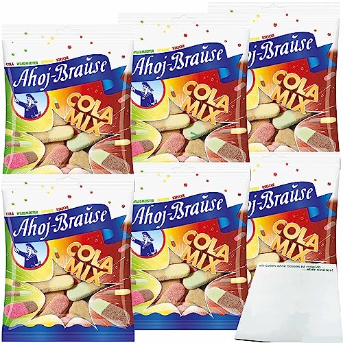 Ahoj Brause Cola Mix Kaubonbon ein buntes Naschvergnügen 6er Pack (6x150g Packung) + usy Block von usy