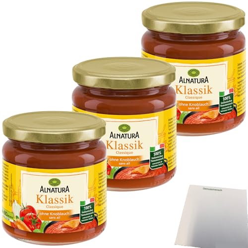 Alnatura Bio Tomatesauce Klassik ohne Knoblauch 3er Pack (3x350 ml Glas) + usy Block von usy