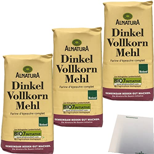 Alnatura Dinkel Volkorn Mehl 3er Pack (3x1kg Packung) + usy Block von usy