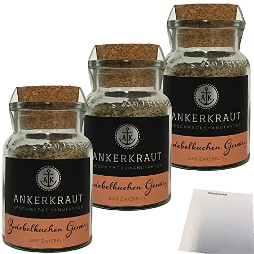 Ankerkraut Zwiebelkuchen Gewürz Gewürzmischung 3er Pack (3x75g) im Korkenglas + usy Block von usy