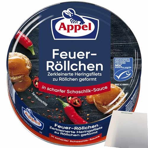 Appel Feuer Röllchen Zerkleinerte Heringsfilets zu Röllchen geformt in scharfer Schaschlik-Sauce (200g Dose) + usy Block von usy