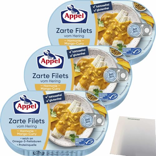 Appel Zarte Filets vom Hering Harmonie Mango-Curry 3er Pack (3x200g Dose) + usy Block von usy