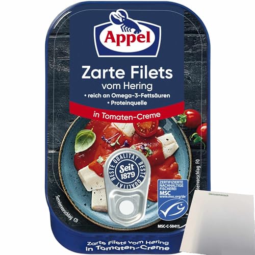 Appel Zarte Filets vom Hering in Tomaten-Creme (100g Dose) + usy Block von usy