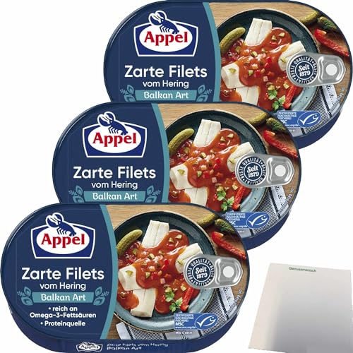 Appel zarte Filets vom Hering Balkan Art 3er Pack (3x200g Dose) + usy Block von usy