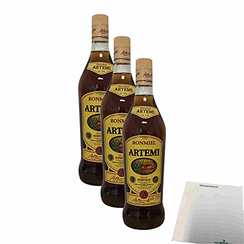 Artemi Ron Miel Canario 20% 3er Pack (3x1l Flasche Rum mit Honig) + usy Block von usy