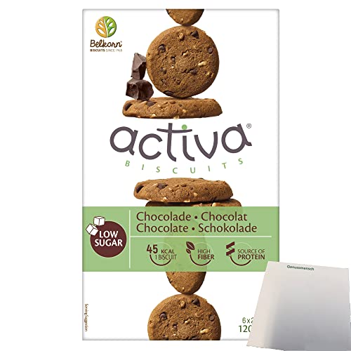 Belkorn activa Biscuits Chocolade wenig Zucker (120g Packung Schokoladenkekse) + usy Block von usy