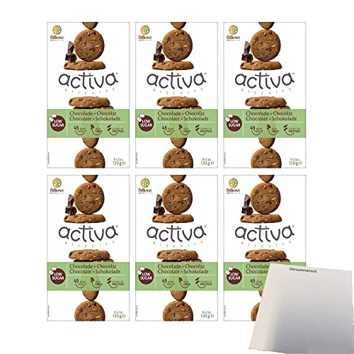 Belkorn activa Biscuits Chocolade wenig Zucker 6er Pack (6x120g Packung Schokoladenkekse) + usy Block von usy