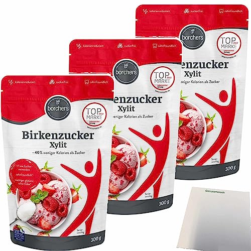 Borchers Birkenzucker Xylit 40% weniger Kalorien als Zucker 3er Pack (3x300g Packung) + usy Block von usy