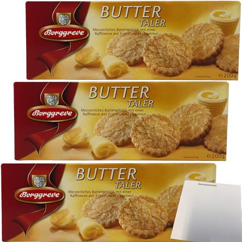 Borggreve Buttertaler Meisterliches Buttergebäck mit Kristallzucker bestreut 3er Pack (3x200g Packung) + usy Block von usy