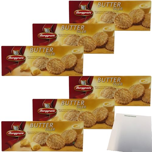 Borggreve Buttertaler Meisterliches Buttergebäck mit Kristallzucker bestreut 6er Pack (6x200g Packung) + usy Block von usy