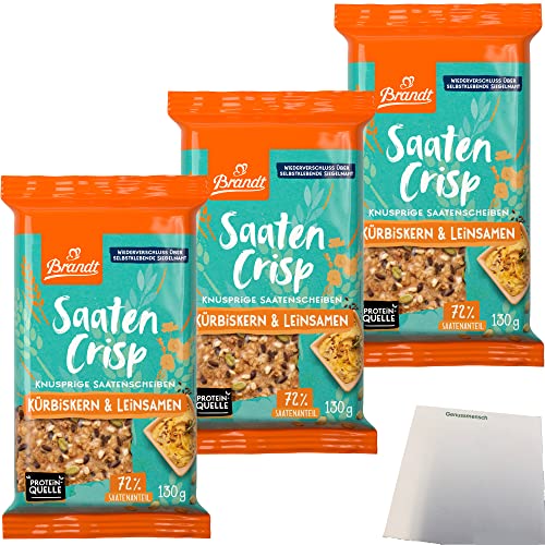 Brandt Knusprige Saatenscheiben Kürbiskern und Leinsamen 3er Pack (3x130g Packung) + usy Block von usy