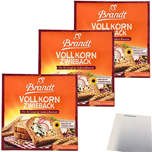Brandt Vollkorn Zwieback knuspriger Genuss 3er Pack (3x225g Packung) + usy Block von usy