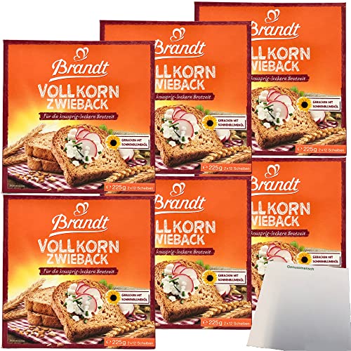 Brandt Vollkorn Zwieback knuspriger Genuss 6er Pack (6x225g Packung) + usy Block von usy