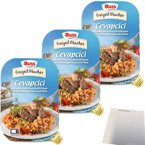 Buss Cevapcici Pikante Hackfleischröllchen mit Balkangemüse und Reis Fertiggericht 3er Pack (3x300g Packung) + usy Block von usy