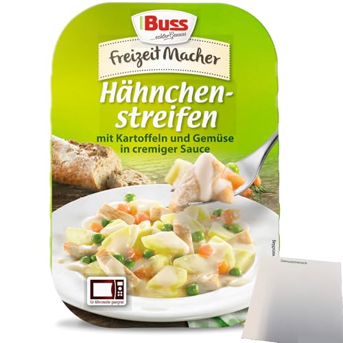 Buss Hähnchenstreifen in cremiger Sauce mit Kartoffeln und feinem Gemüse (300g Packung) + usy Block von usy