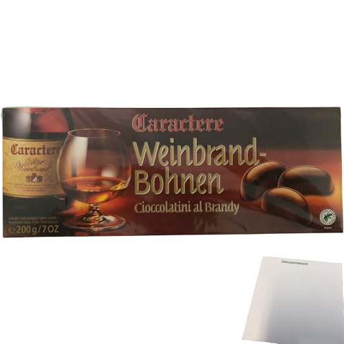 Caractere Weinbrandbohnen Zartbitterschokolade gefüllt mit Weinbrandt (200g Packung) + usy Block von usy