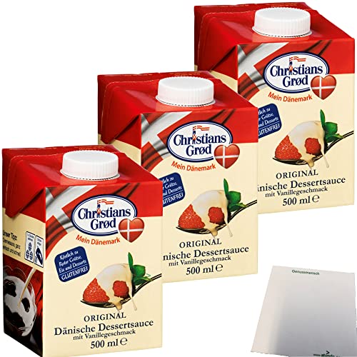 Chr.Grod Dänische Dessert-Sauce mit Vanillegeschmack 3er Pack (3x500ml Pack) + usy Block von usy