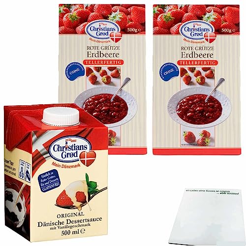 Chr.Grod Grütze Erdbeer (2x500g Packung) & Dessert-Sauce mit Vanillegeschmack (1x500ml) + usy Block von usy
