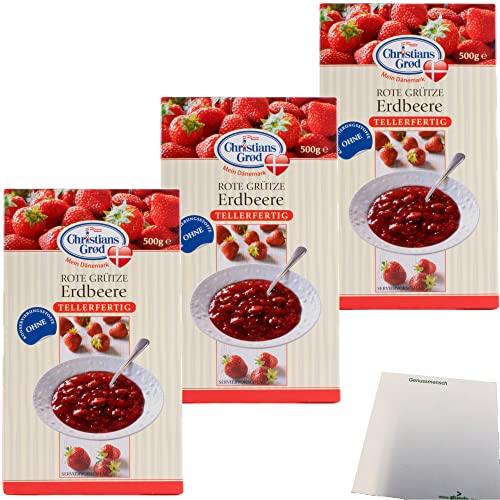 Chr.Grod Grütze Erdbeer Erdbeergrütze 3er Pack (3x500g Packung) + usy Block von usy
