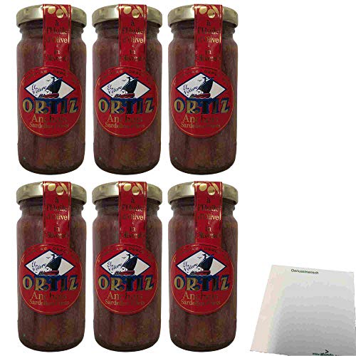 Conservas Ortiz Anchoas Sardellen in Olivenöl 6er Pack (6x95g Glas) + usy Block von usy